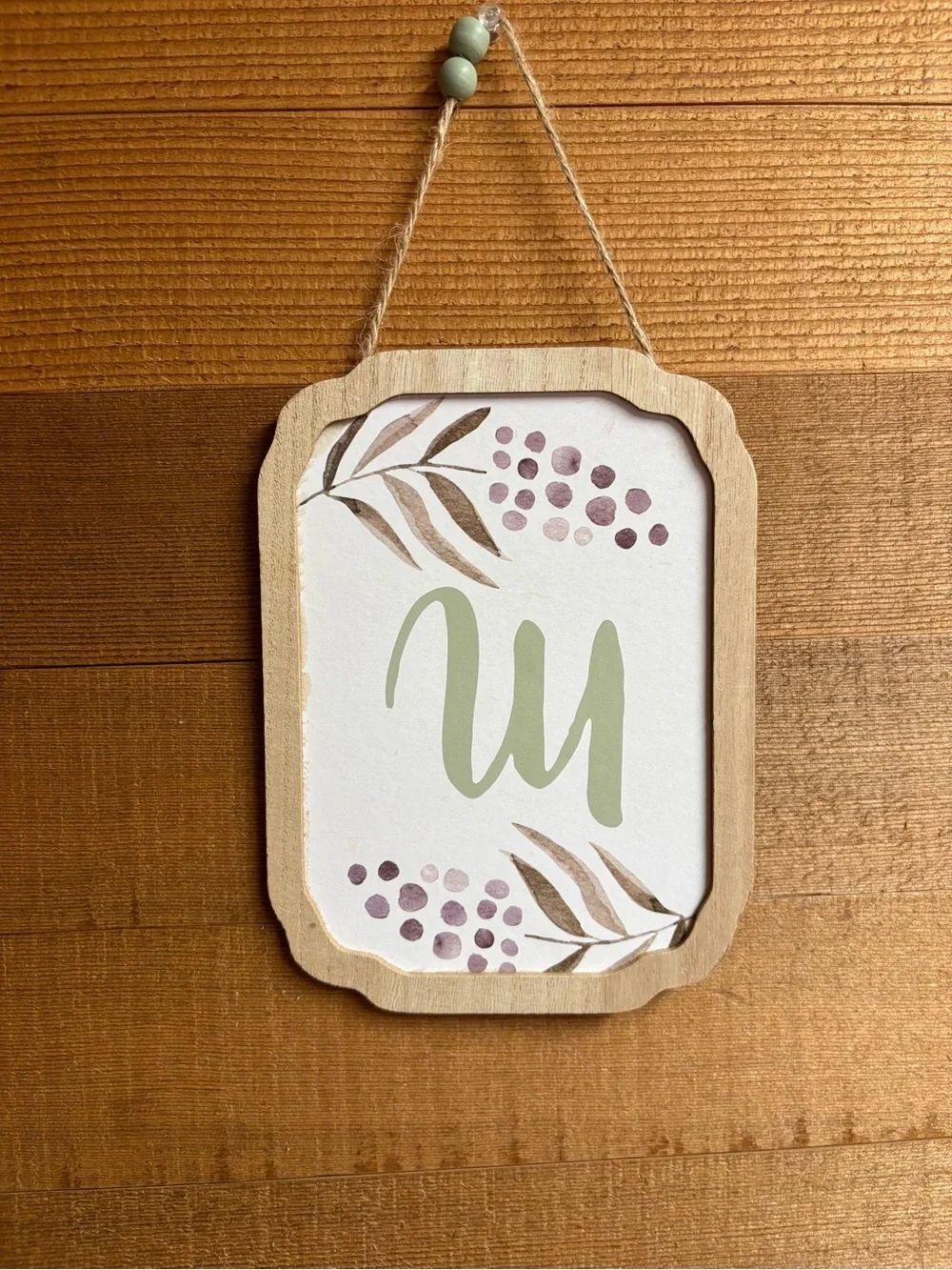 Wood Framed Script Monogram Wall Hanging Floral Initial Decor EUC
